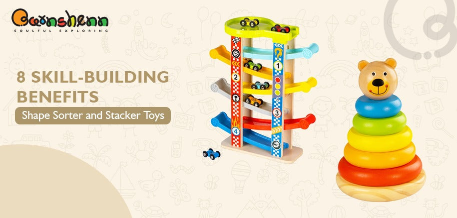 Barnshenn shape sorter and stacker toys showcasing skill-building benefits for kids