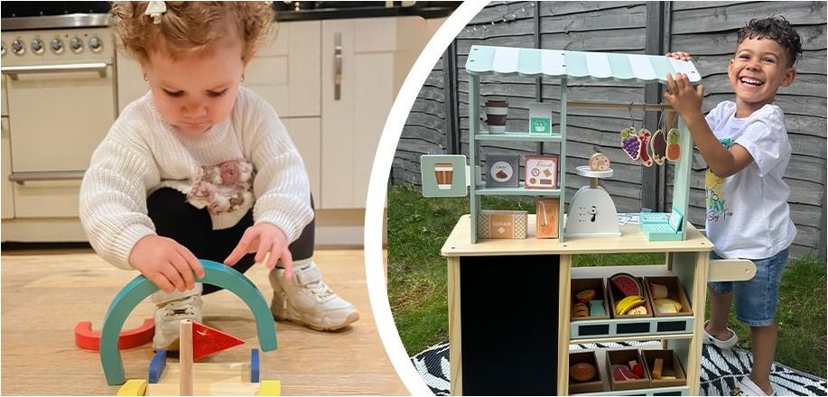 Barnshenn Wooden Grocery Store Playset and Golfer Set for Kids