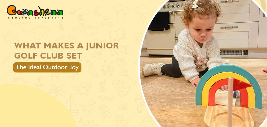 Barnshenn Junior Golf Club Set is promoting the ideal outdoor toy for pretend play, this activity enhances motor skills, hand-eye coordination, and creativity.