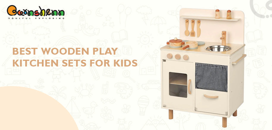 Barnshenn best wooden play kitchen sets for kids, featuring a realistic design with utensils and accessories. Encourages imaginative role-play, creativity, and skill-building through interactive pretend cooking fun.