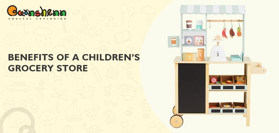 The children's grocery store a wooden play toy set that encourages role play, creativity, and learning through interactive shopping fun for kids.
