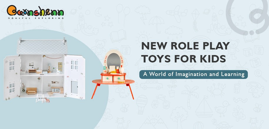 Role play toys for kids featuring a doll house and kids dressing table, promoting imaginative and educational play