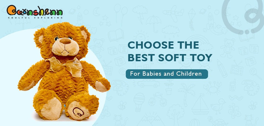 Soft teddy bear for babies and children, design with a golden-brown and a decorative bow, perfect for cuddles and playtime. Promotes comfort and joy, making it an ideal gift for little ones.