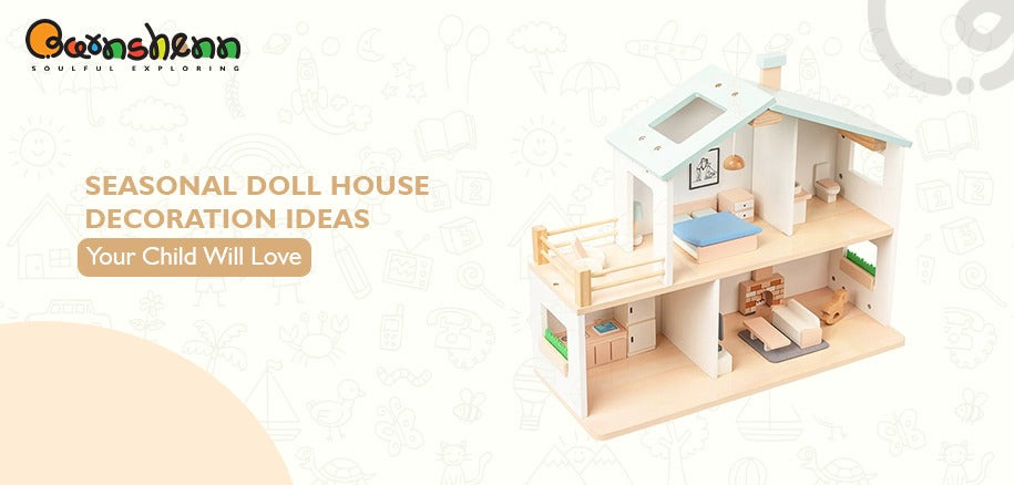 Wooden dollhouse with a furniture, and seasonal decoration ideas. It's Perfect for inspiring creativity and imaginative play in children. Ideal for crafting fun and seasonal setups your child will love.