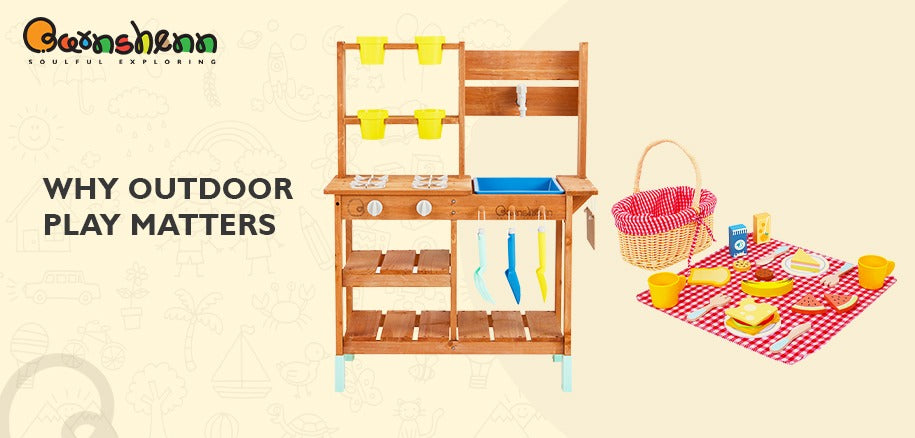 Barnshenn wooden play kitchen and picnic set showcasing outdoor play essentials, inspiring creativity and fun with high-quality role-play toys for kids.