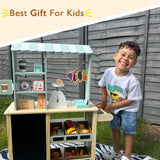 Front view of the grocery store with children's play shop, made with wood and suitable for children aged three and above.