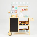 Front view of the grocery store with children's play shop, made with wood and suitable for children aged three and above.