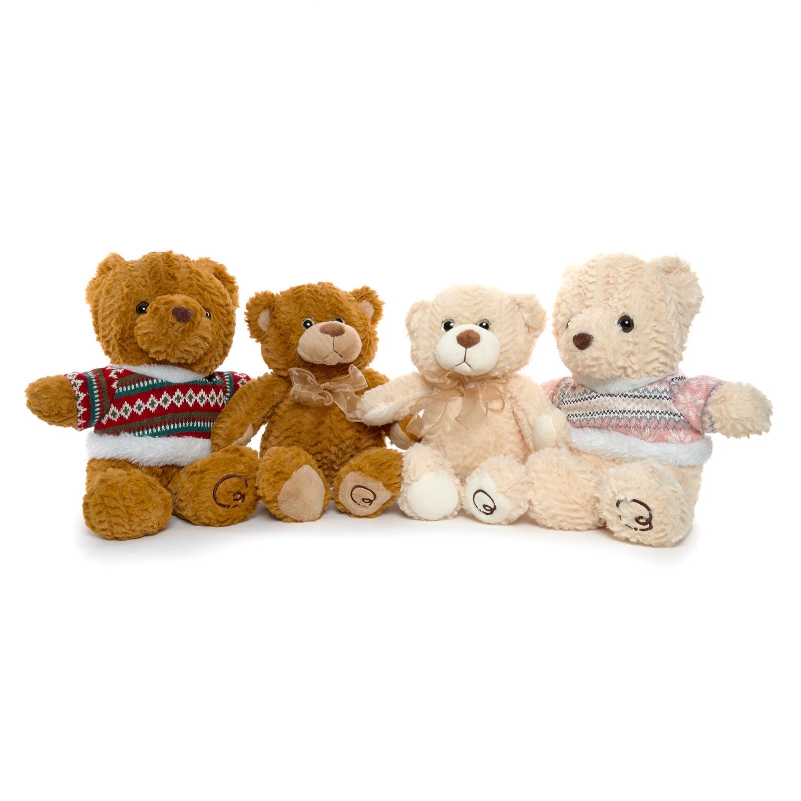 The front view of the 4-Pack Soft Teddy Bears showcases their adorable faces and soft, plush fur in various colors. Made from ultra-soft materials, they’re suitable for children of all ages. These cuddly teddies provide comfort and warmth, making them per